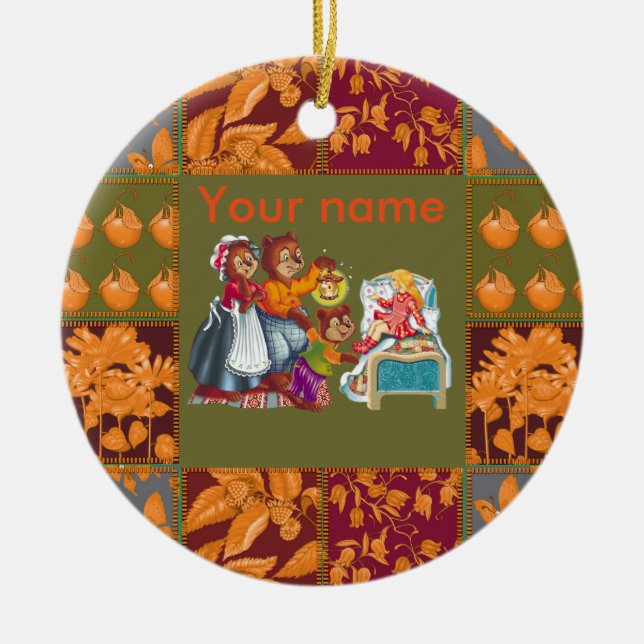 Masha and 3 fairy-tale bears ceramic ornament (Front)
