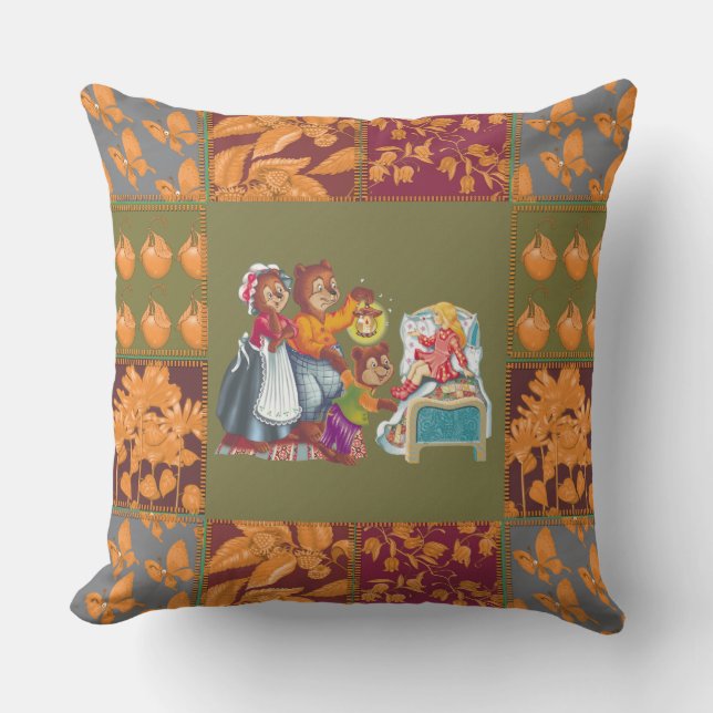 Masha and 3 fairy-tale bears outdoor pillow (Front)