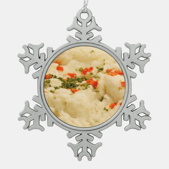 Mashed Potatoes Snowflake Pewter Christmas Ornament (Front)