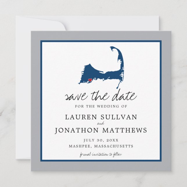 Mashpee Cape Cod Wedding Moveable Heart Save The Date (Front)