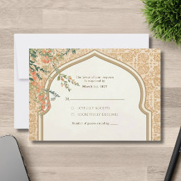 Masjid An-Nabawi Peach Floral Wedding RSVP Resonse Card