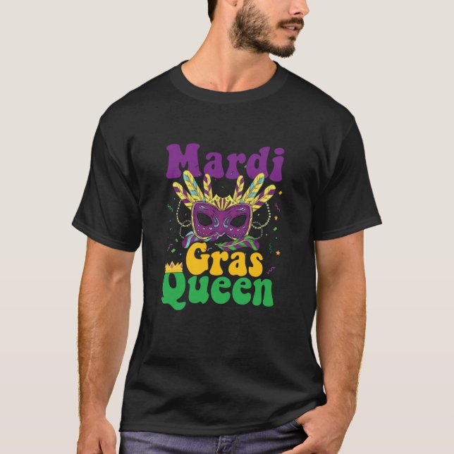 Mask and beads Let the Shenanigans Begin Mardi gra T-Shirt (Front)