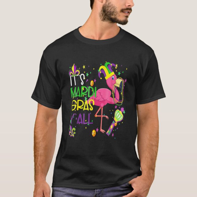 Mask Beads It Is Mardi Gras Y'all Jester Funny Pin T-Shirt (Front)