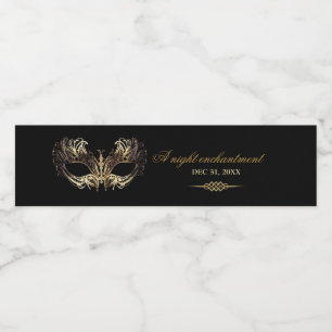 Mask Black Gold 50th Masquerade Birthday Water Bottle Label