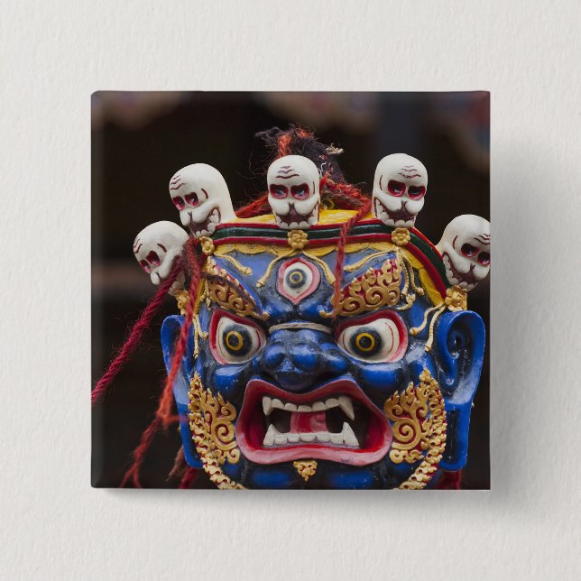 Mask dance performance at Tshechu Festival 2 Inch Square Button (Front)