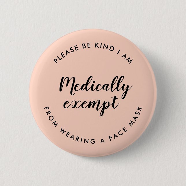 Mask Exempt | Peach Pink Modern Covid-19 Exemption 2 Inch Round Button (Front)