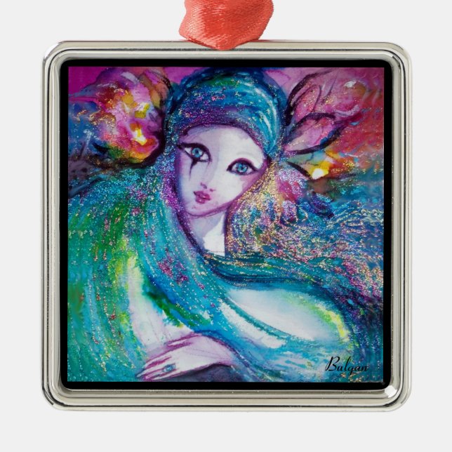 MASK IN BLUE METAL ORNAMENT (Front)