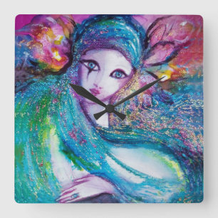MASK IN BLUE / Venetian Masquerade Ball,teal Square Wall Clock