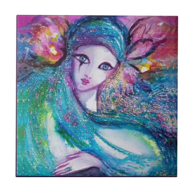 MASK IN BLUE / Venetian Masquerade Ball,teal Tile (Front)