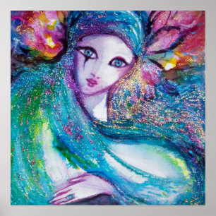 MASK IN BLUE / Venetian Masquerade Faces Poster