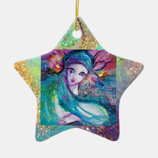 MASK IN BLUE /Venetian Masquerade Masks Ceramic Ornament (Front)