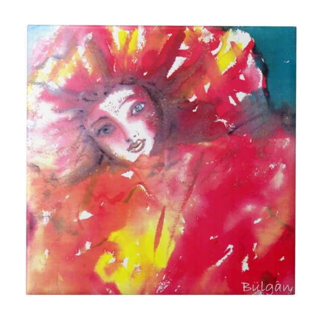 MASK IN RED / Venetian Masquerade Ball, Yellow Tile (Front)