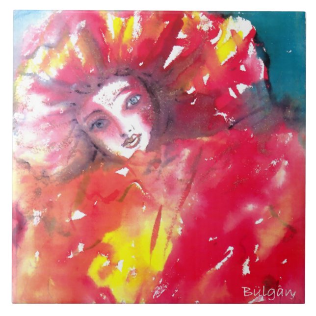 MASK IN RED / Venetian Masquerade Ball, Yellow Tile (Front)