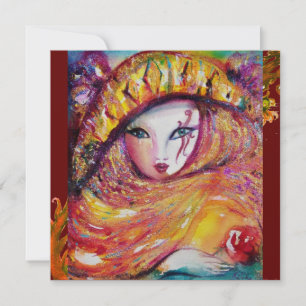 MASK IN YELLOW MARDI GRAS PARTY Vibrant Gold Red Invitation