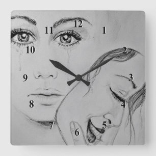 Mask - Pencil Drawing Square Wall Clock
