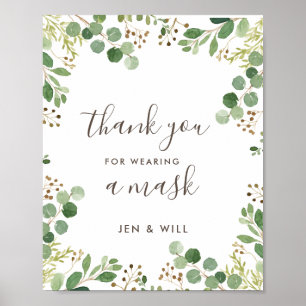 Mask Wearing Wedding Watercolor Foliage Sign