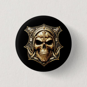 Maske Deathmetal Totenkopf Gold Schild 1 Inch Round Button