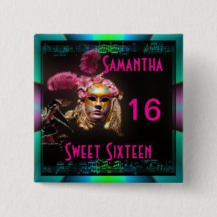Masked ball sweet sixteen 2 inch square button