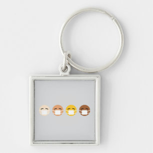 Masked Emoji Faces Mask Up COVID Keychain