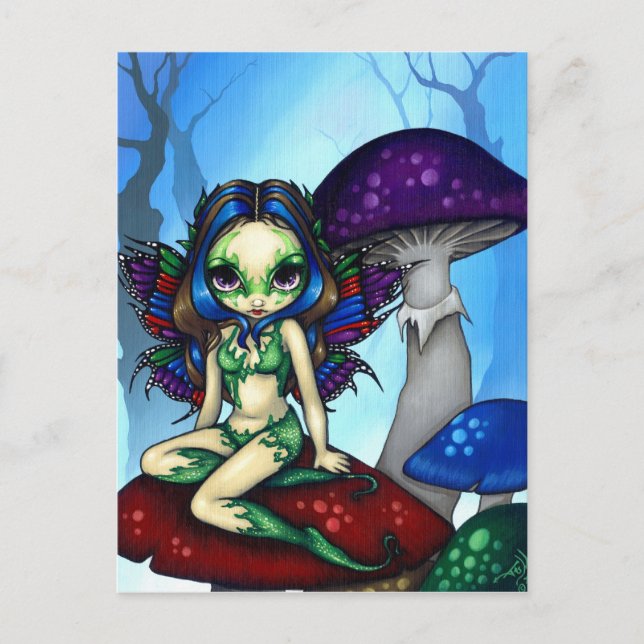 "Masked Fairy on the Mushrooms" Postcard (Front)