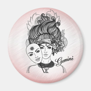 Masked Lady Gemini Zodiac Symbol and Sign Magnet