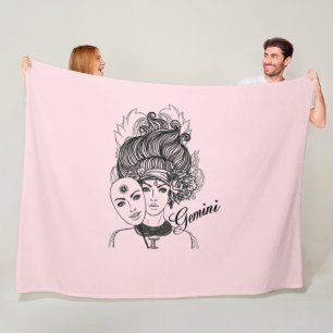 Masked Lady Gemini Zodiac Symbol and Sign Pink Fleece Blanket