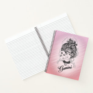 Masked Lady Gemini Zodiac Symbol and Sign Pink Notebook