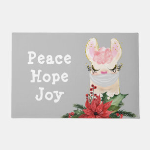 Masked Llama & Poinsettia Holiday Doormat
