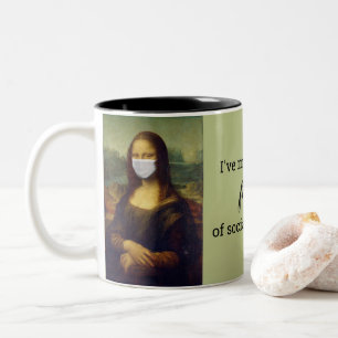 Masked Mona Lisa Social Distancing Two-Tone Coffee Mug