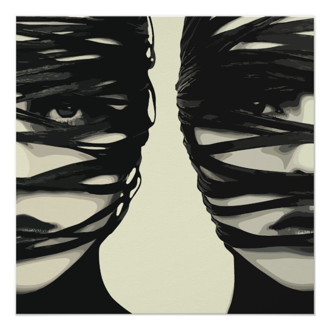 Masked Mystery: Dual Wrapped Faces Art Poster (Front)