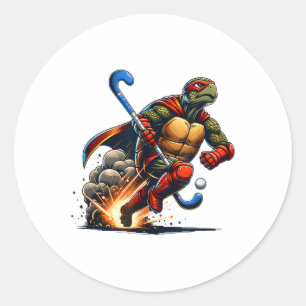 Masked Turtle Field Hockey Hero Action Sprint Classic Round Sticker