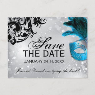 Masked Wedding Save the Date Announcement Postcard