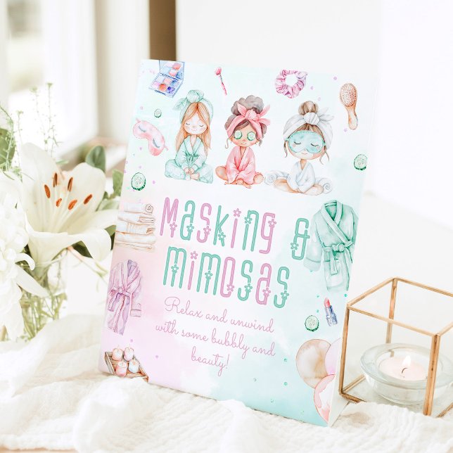 Masking and Mimosas kids Spa party Facial station Pedestal Sign (Creator Uploaded)