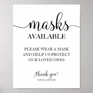 Masks Available Simple Calligraphy Wedding Sign