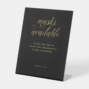 Masks Black and Gold Typography Wedding Pedestal Sign