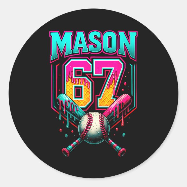 Mason 67 Funny Ice Cream Drip Baseball Ice Cream D Classic Round Sticker (Front)