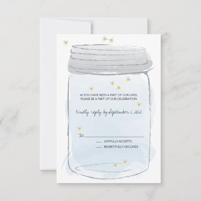 Mason bleu Jar et lucioles Mariage RSVP (Devant)