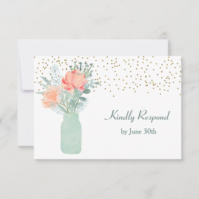 Mason en verre dépoli Mariage Jar RSVP (Devant)