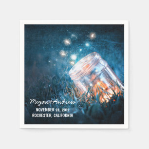 mason jar and blue fireflies wedding napkin