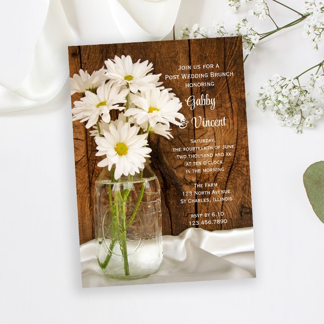 Mason Jar and Daisies Country Post Wedding Brunch Invitation (Creator Uploaded)