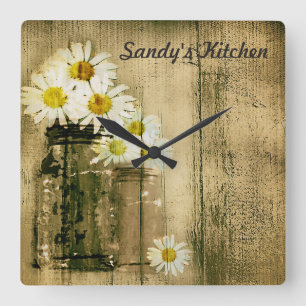 Mason Jar and Daisies Personalized Kitchen Clock