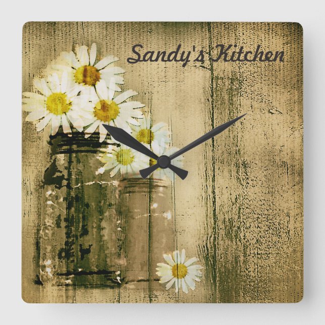 Mason Jar and Daisies Personalized Kitchen Clock (Front)