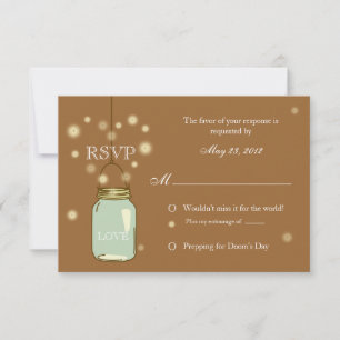 Mason Jar and Fireflies Heart RSVP Invitation