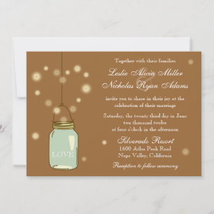 Mason Jar and Fireflies Heart Wedding Invitation