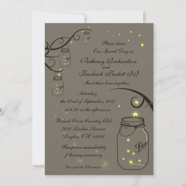 Mason Jar and Fireflies Latte - GORGEOUS! Invitation (Front)