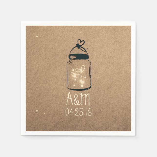Mason Jar and Fireflies Rustic Napkin (Front)