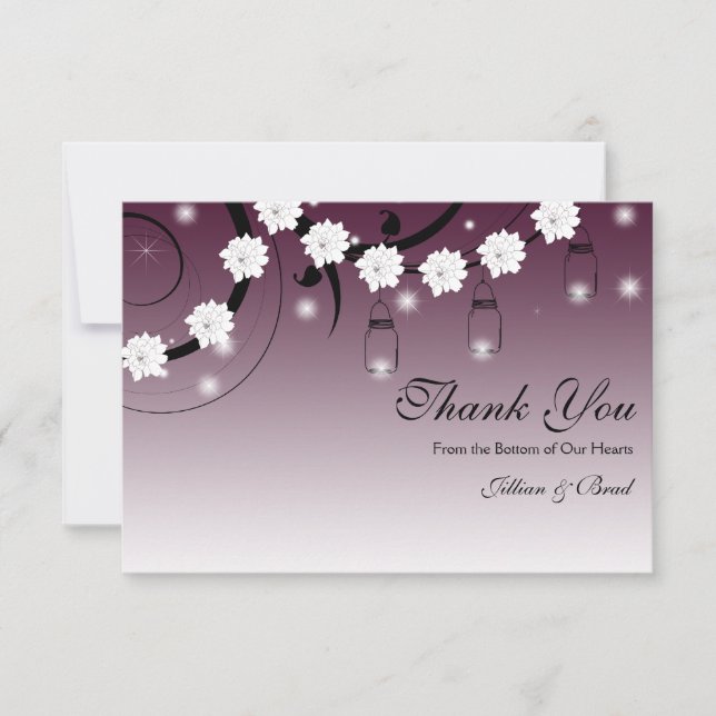 Mason Jar and Fireflies Thank You Card - Plum (Front)