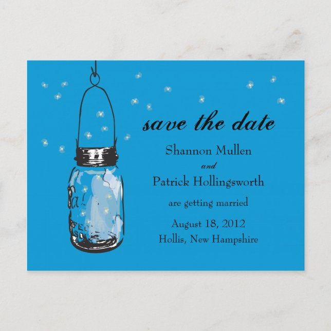 Mason Jar and Fireflies Wedding Invitations (Front)