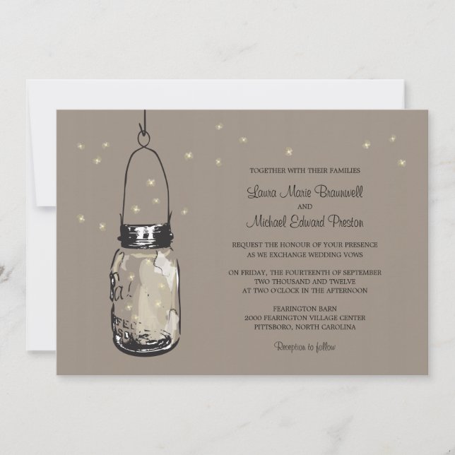 Mason Jar and Fireflies Wedding Invitations (Front)