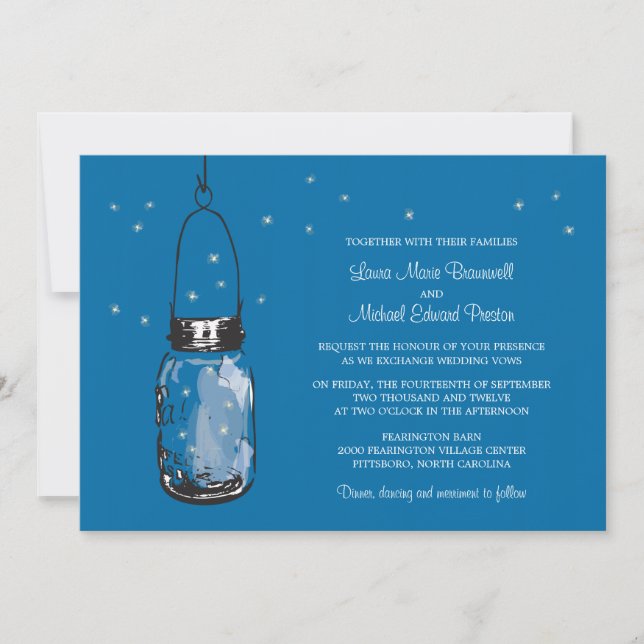 Mason Jar and Fireflies Wedding Invitations (Front)